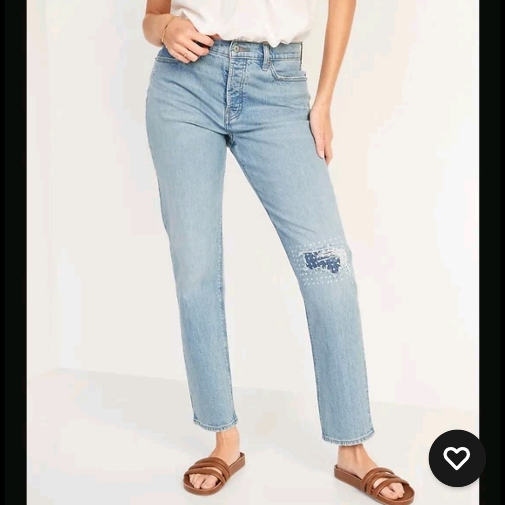 Old Navy Light Blue Denim Boyfriend Jeans with Navy Knee Patch